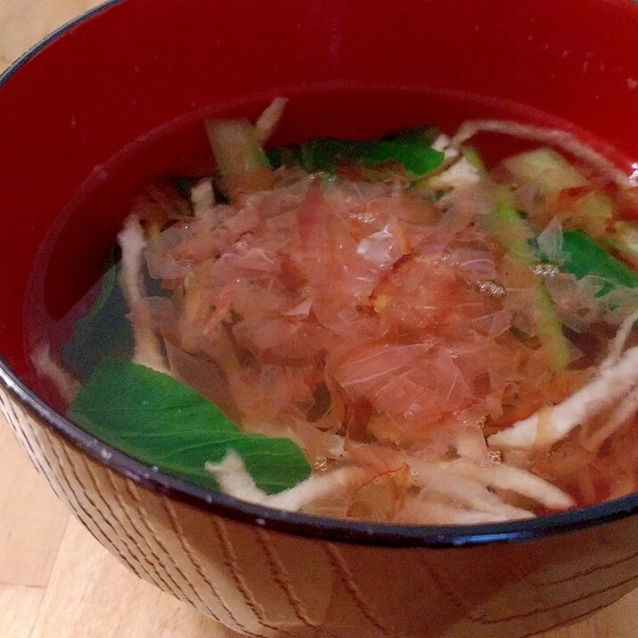 10分お出汁！切り干し大根と小松菜の鰹節スープ